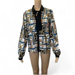 L.N.V. Women’s Tie NecK Stylish Geometric Print Blouse size M